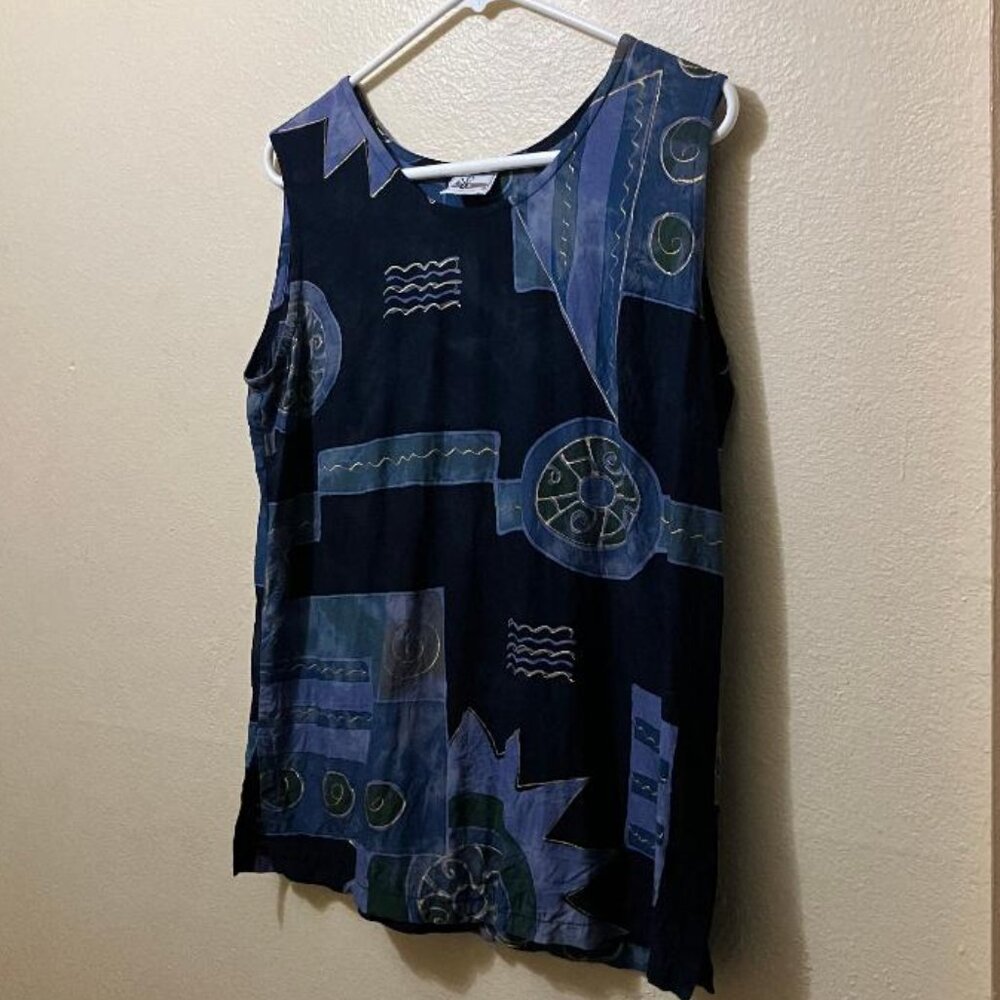 Vintage Swift Originals Women's Blue Geometric Pattern Beachy Tank Top Large